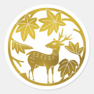 Sticker Rond Famille japonaise Crest-érable japonais et cerf