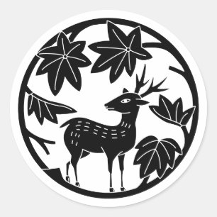 Sticker Rond Famille japonaise Crest-érable japonais et cerf