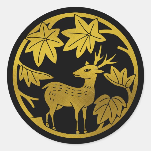 Sticker Rond Famille japonaise Crest-érable japonais et cerf (Devant)