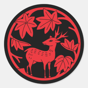 Sticker Rond Famille japonaise Crest-érable japonais et cerf