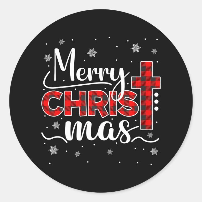 Sticker Rond Famille Joyeux Noël Croix chrétienne Buffalo (Devant)