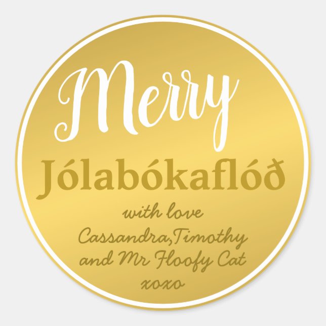 Sticker Rond Famille Merry Jólabókaflóð (Devant)