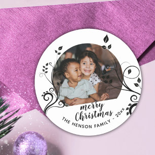Sticker Rond Famille personnalisée Folithe noir Photo de Noël