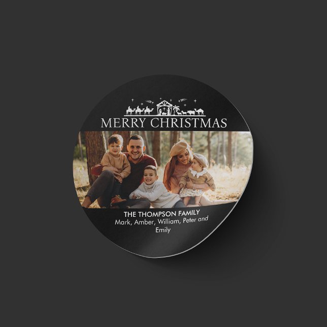 Sticker Rond Famille Photo Simple Nativité Noël religieux (Créateur téléchargé)