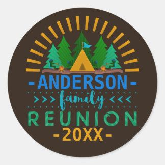 Sticker Rond Famille Réunion Camping Voyage Bois | Nom personna