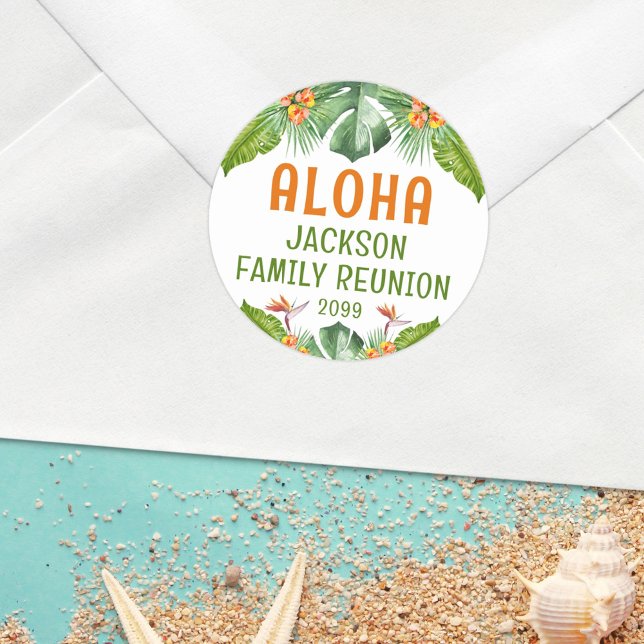 Sticker Rond Famille Réunion Palm Tropical Aloha Aquarelle (Créateur téléchargé)