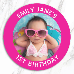 Sticker Rond Famille Rose Chaud Photo Favori d'anniversaire 1èr