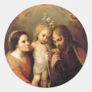Sticker Rond Famille Sainte avec Cherubs par Gutierrez