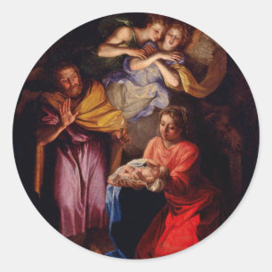 Sticker Rond Famille sainte avec des anges par Coypel