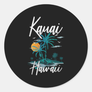 Sticker Rond Famille Vacances Retro Sunset Hawaii Kauai