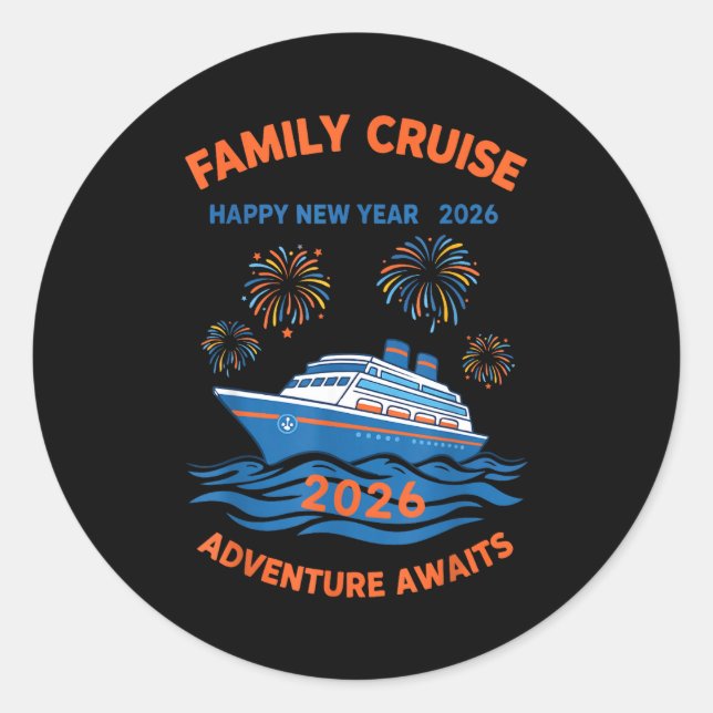 Sticker Rond Family Cruise Happy New Year 2026 Adventure  (Devant)