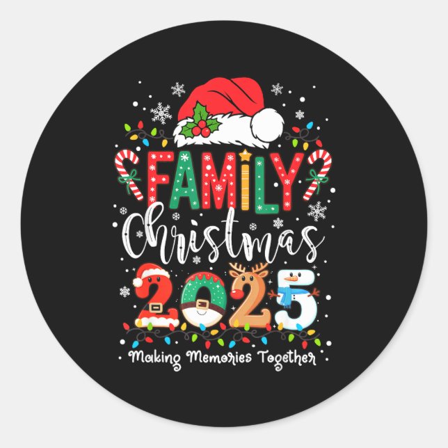 Sticker Rond Family Funny Christmas Matching 2025 Santa Tee Paj (Devant)