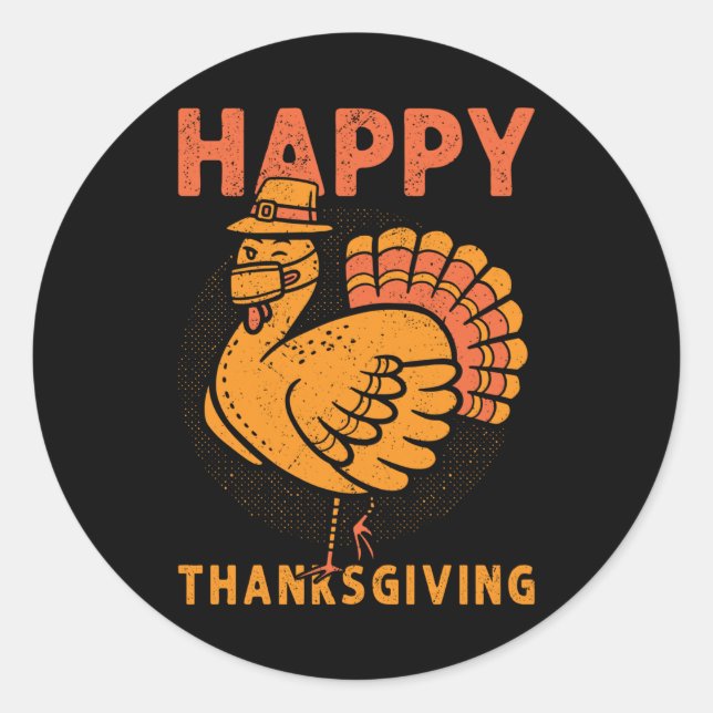 Sticker Rond Family Kids Matching Happy Thanksgiving Pajama (Devant)