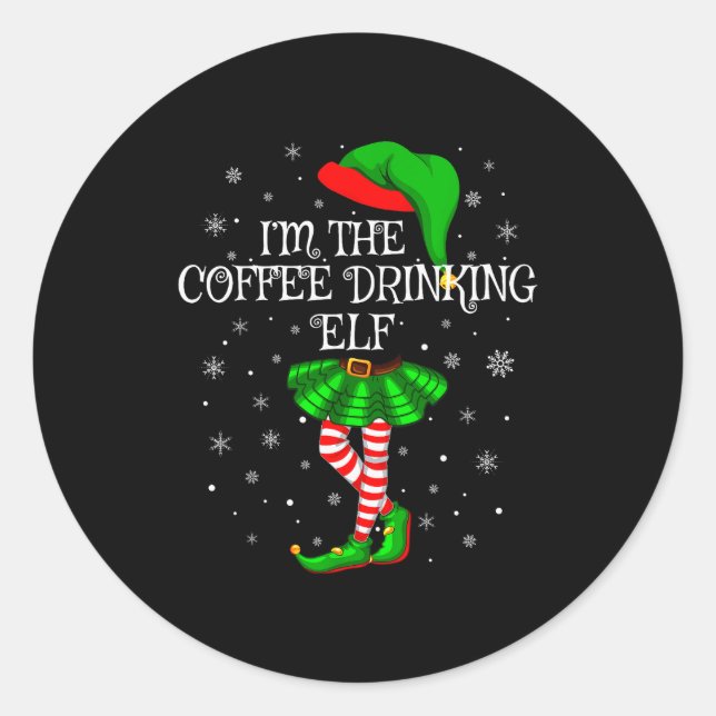 Sticker Rond Family Matching Women Girls Coffee Drinking Elf Ch (Devant)