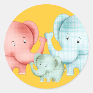 Sticker Rond Family Of Elephant Papa et bébé
