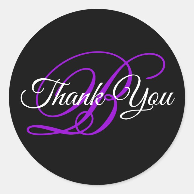 Sticker Rond Fancy Calligraphie Violet Monogramme Merci (Devant)