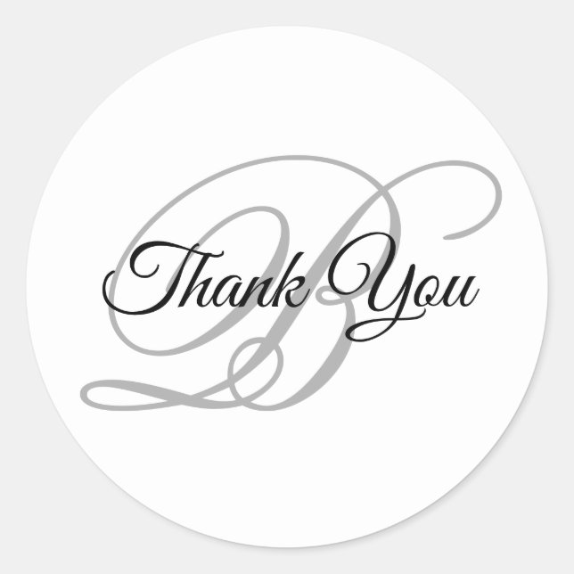 Sticker Rond Fancy Calligraphy Script Monogramme Gris Merci (Devant)