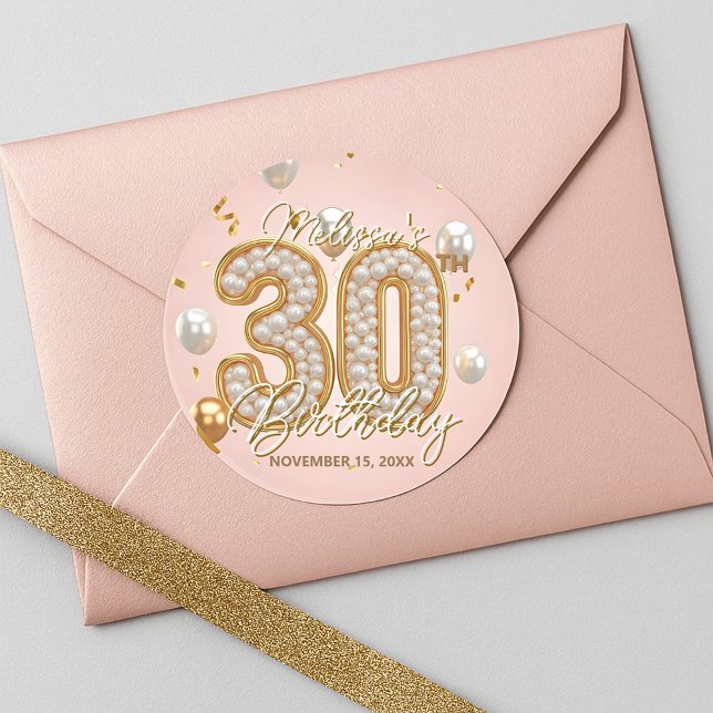 Sticker Rond Fancy Chic Blush Or Rose Pearly 30th Birthday (Créateur téléchargé)