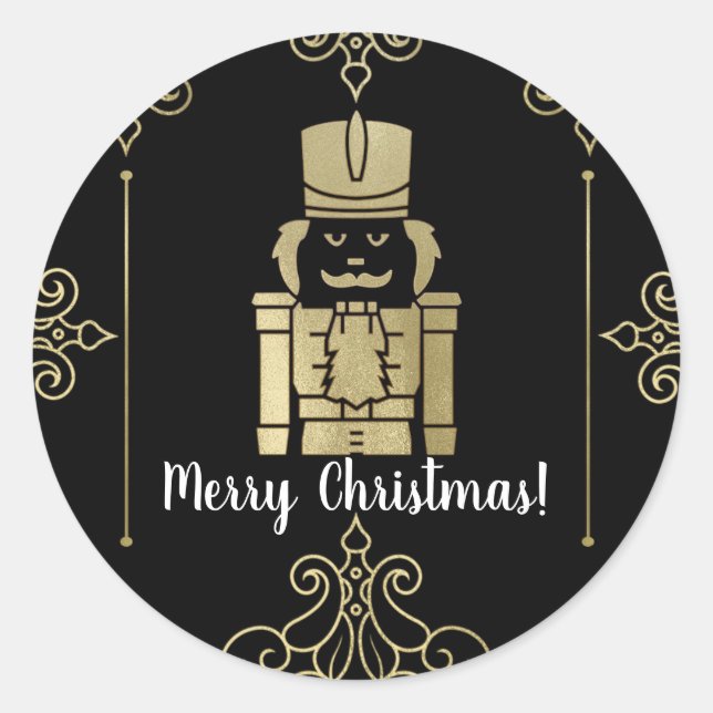 Sticker Rond Fancy Elegant Noir Noir Noir Nutcracker Fête Fête (Devant)