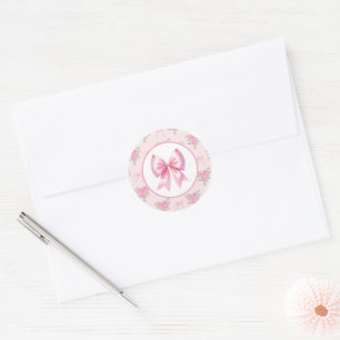Sticker Rond Fancy One Rose Coquette Bow Premier anniversaire