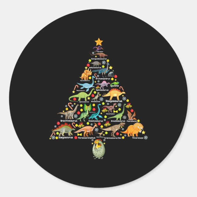 Sticker Rond Fanny Dinosaur Christmas Tree Cute Dino Xmas For K (Devant)
