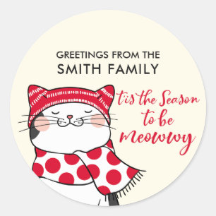 Sticker Rond Fantaisie Chats Saison Être Joyeux Vacances