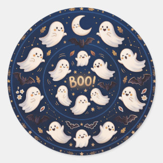 Sticker Rond Fantaisie de minuit Mandala fantôme céleste BOO