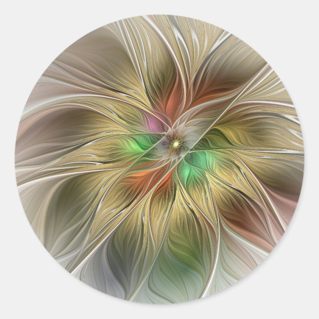 Sticker Rond Fantaisie florale avec fractale abstraite moderne  (Devant)