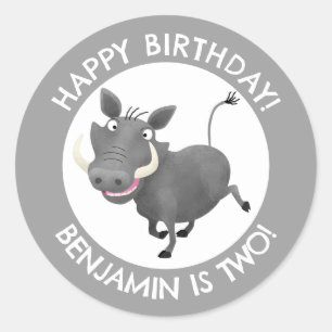 Sticker Rond Fantaisie phacochère anniversaire personnalisé