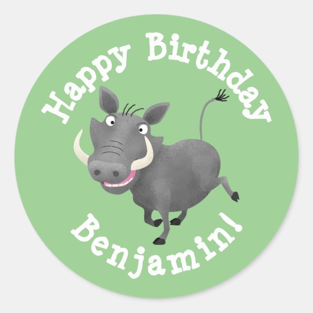 Sticker Rond Fantaisie phacochère cochon personnalisées dessin  (Devant)
