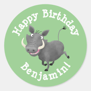 Sticker Rond Fantaisie phacochère cochon personnalisées dessin 