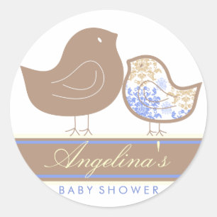 Sticker Rond Fantasque bébé garçons showering dans le damas ble
