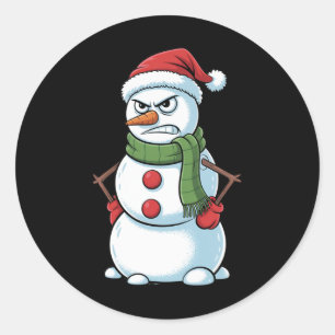 Sticker Rond Fantastique Noël Snowman En Colère Avec Chapeau De