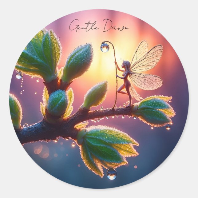 Sticker Rond Fantasy macro photography of tiny forest sprite (Devant)