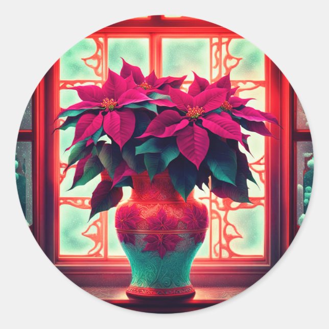 Sticker Rond Fantasy Poinsettias  (Devant)