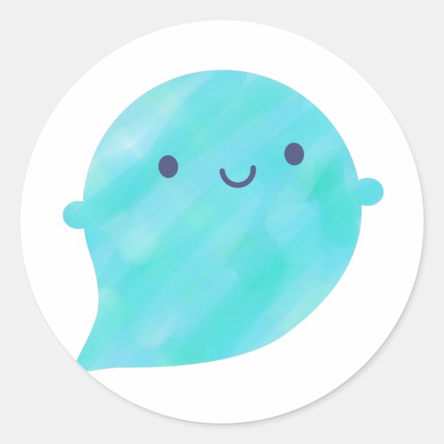Sticker Rond Fantôme d'aquarelle de Kawaii (océan) (Devant)