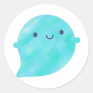 Sticker Rond Fantôme d'aquarelle de Kawaii (océan)
