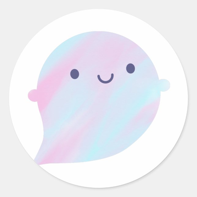 Sticker Rond Fantôme d'aquarelle de Kawaii (Unicorne) (Devant)