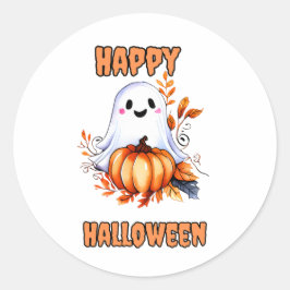 Sticker Rond Fantôme de Halloween joyeux - Orange