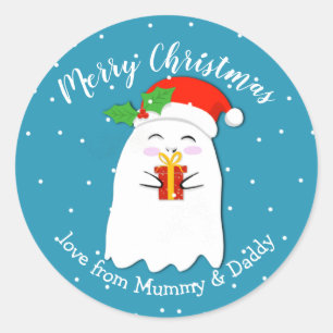 Sticker Rond fantôme de Noël présent joyeux cadeau
