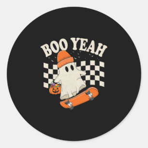 Sticker Rond Fantôme de skateboard Boo Yeah drôle d'Halloween f