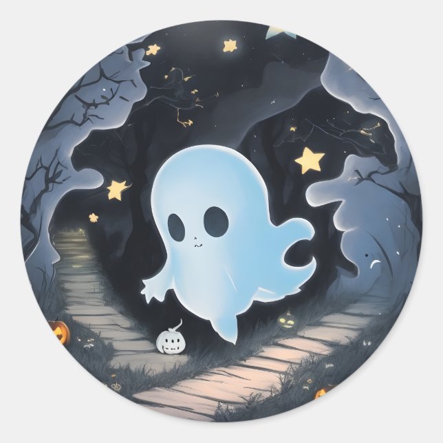 Sticker Rond Fantôme d'Halloween - Costume Fantôme Éffrayant (Devant)