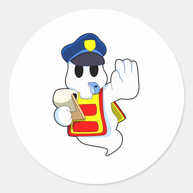Sticker Rond Fantôme en tant qu'officier de police avec sifflet (Devant)