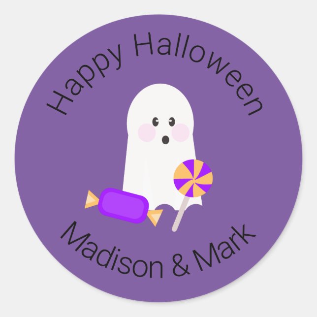 Sticker Rond Fantôme et bonbon Halloween Favoriser (Devant)