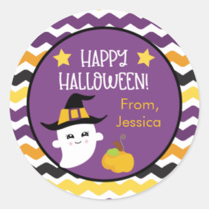 Sticker Rond Fantôme et enfants Citrouilles Halloween