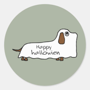 Sticker Rond Fantôme heureux drôle Halloween de chien de