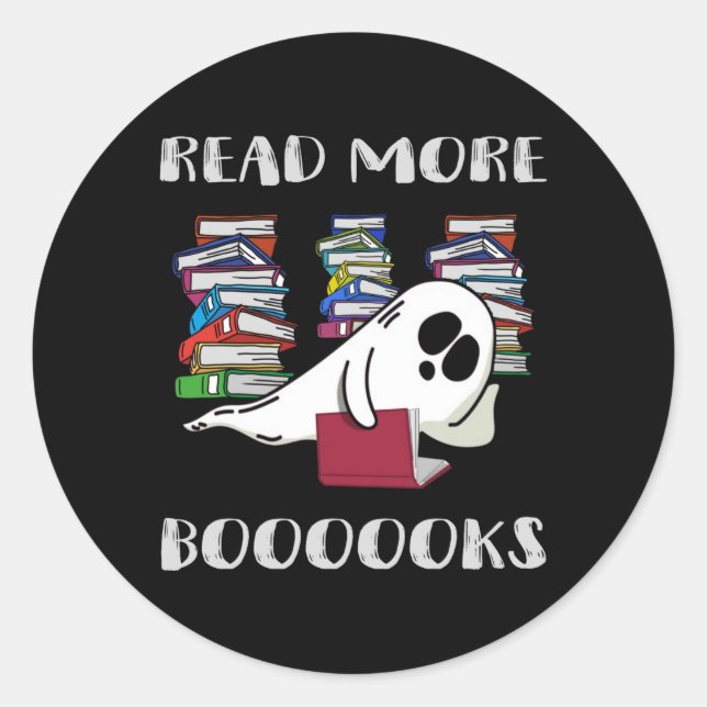 Sticker Rond fantôme lire plus livres halloween livres (Devant)