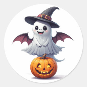 Sticker Rond Fantôme Mignon Avec Citrouille Halloween 👻