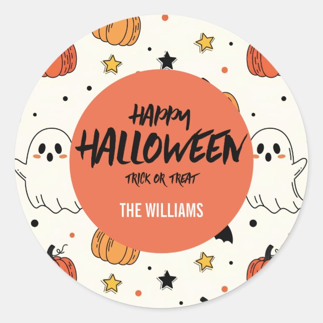 Sticker Rond Fantôme mignon et fête d'Halloween Citrouille (Devant)