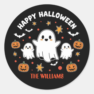 Sticker Rond Fantôme mignon et Halloween Citrouille